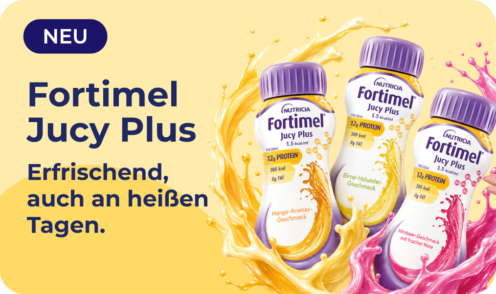 Fortimel Jucy Plus Erfrischend, auch an heißen Tagen.