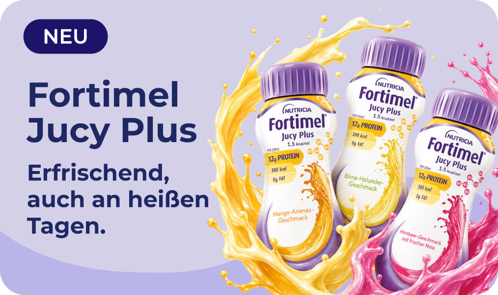 Fortimel Jucy Plus Erfrischend, auch an heißen Tagen.