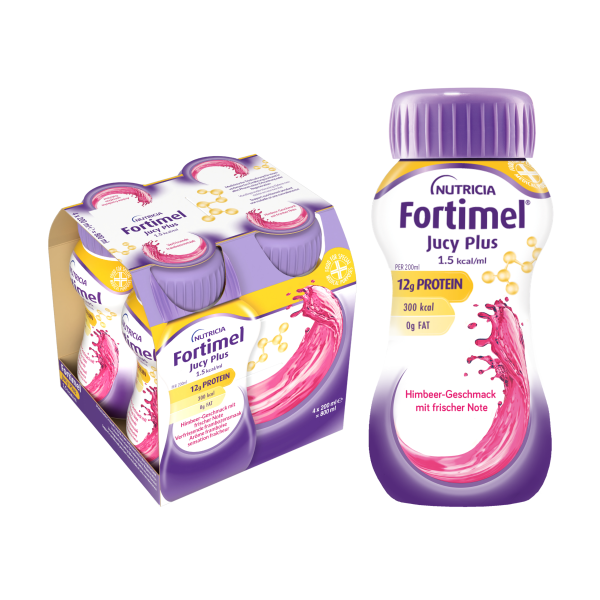 Fortimel Jucy Plus Drink Himbeere 4x200ml Trinkflasche