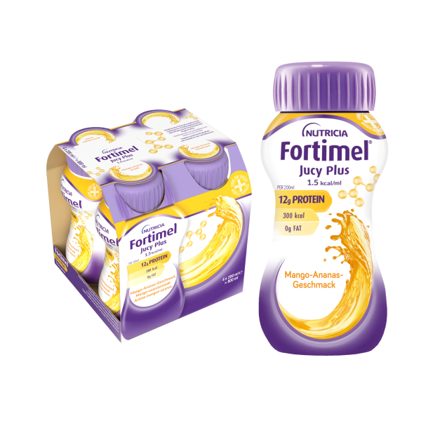 Fortimel Jucy Plus Drink Mango Ananas 4x200ml Trinkflasche